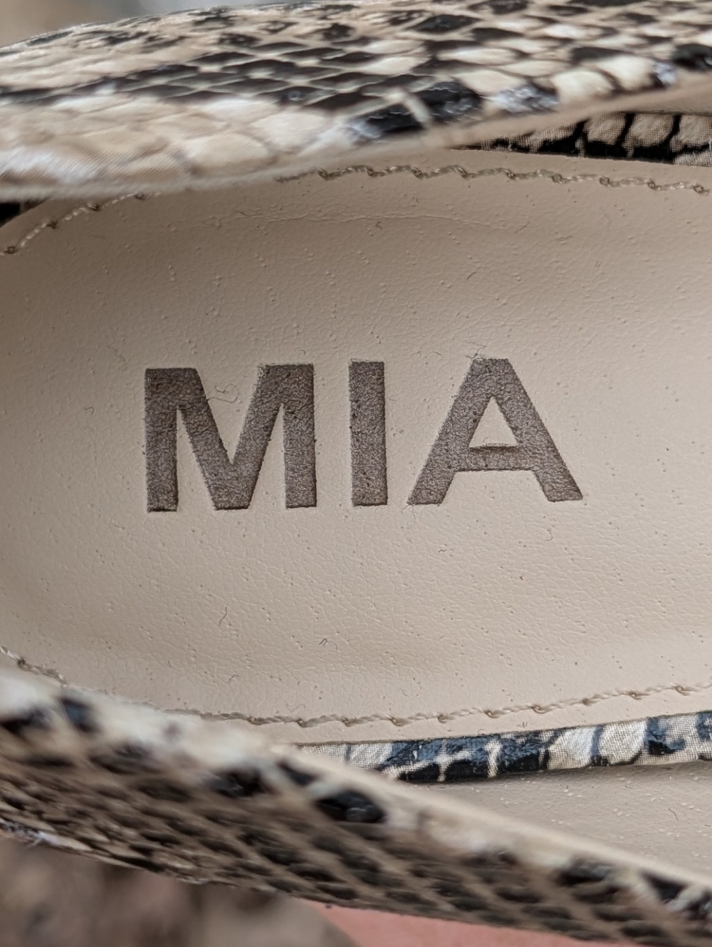MIA Snake-Print Pointed Toe Pumps in Beige and Black - Picture 7 of 12